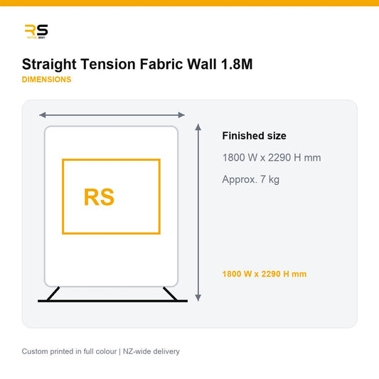 Straight tension fabric wall dimensions 1800 x 2290mm