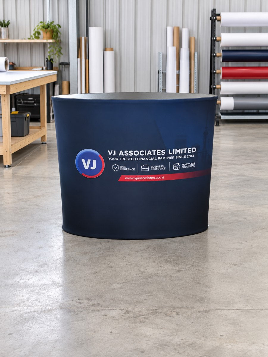 VJ Associates branded magnetic pop-up exhibition counter