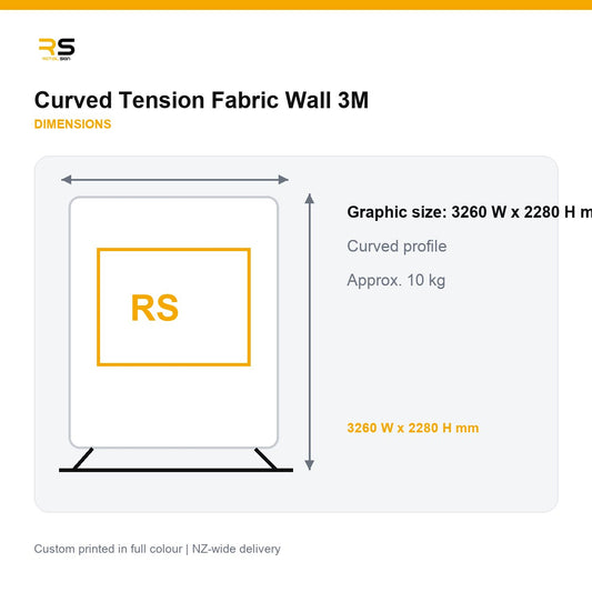 Curved tension fabric wall dimensions 3260 x 2280mm