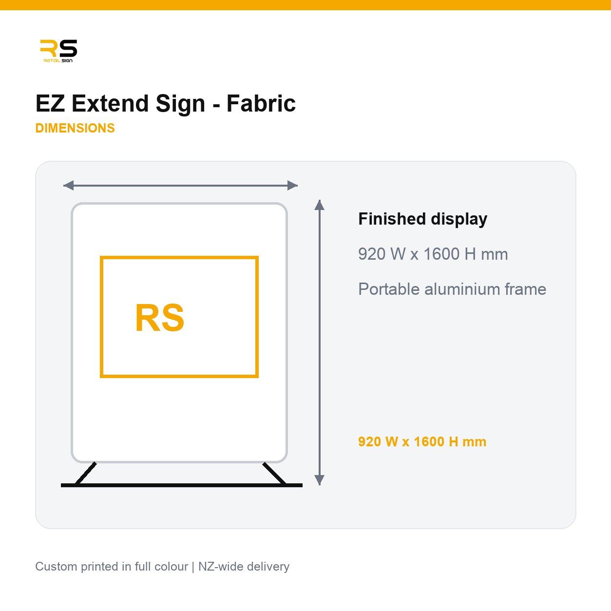 EZ Extend fabric sign dimensions 920 x 1600mm