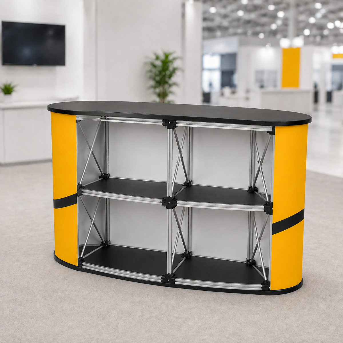 Magnetic pop-up exhibition counter frame, rear view