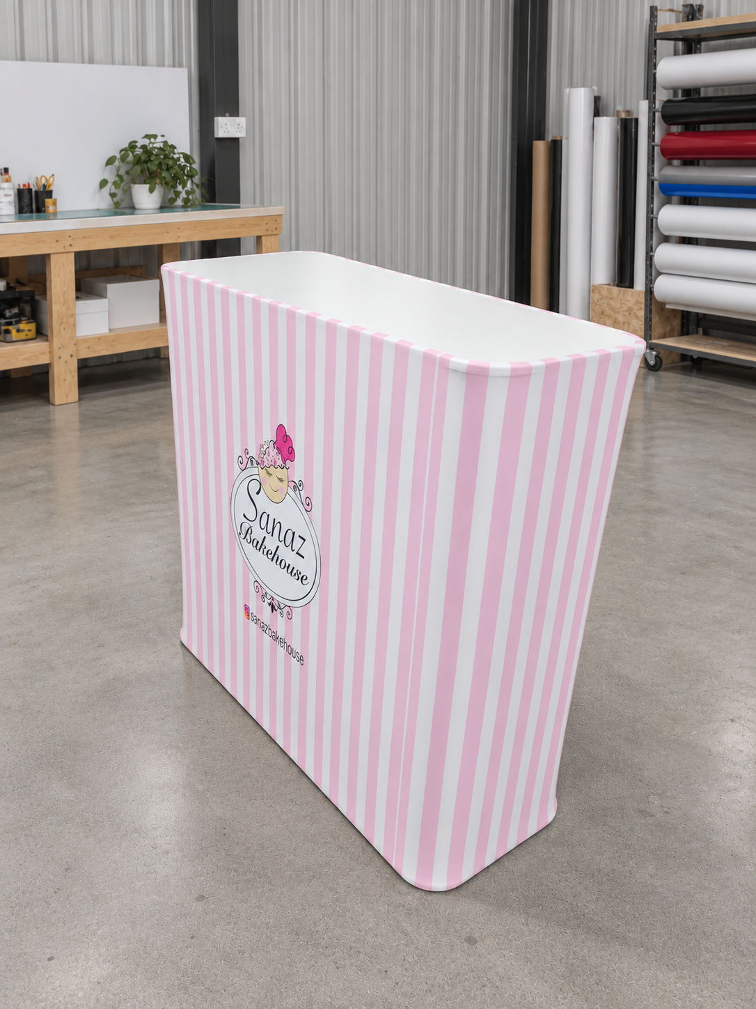 Sanaz Bakehouse custom rectangular exhibition counter, angled view