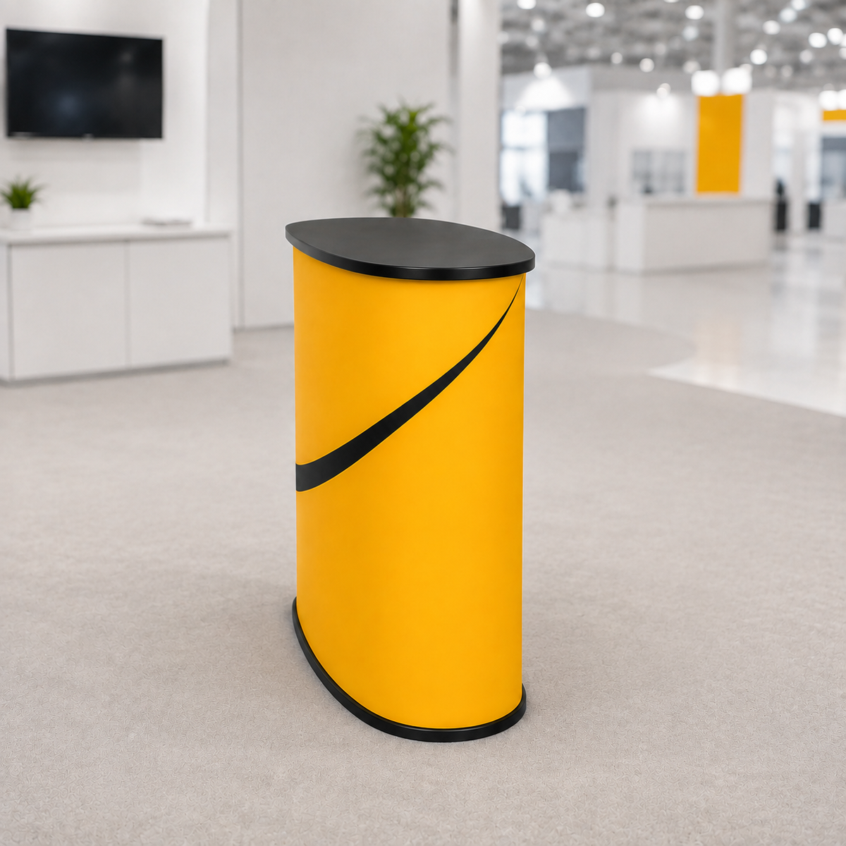 Magnetic pop-up exhibition counter with printed wrap, side view