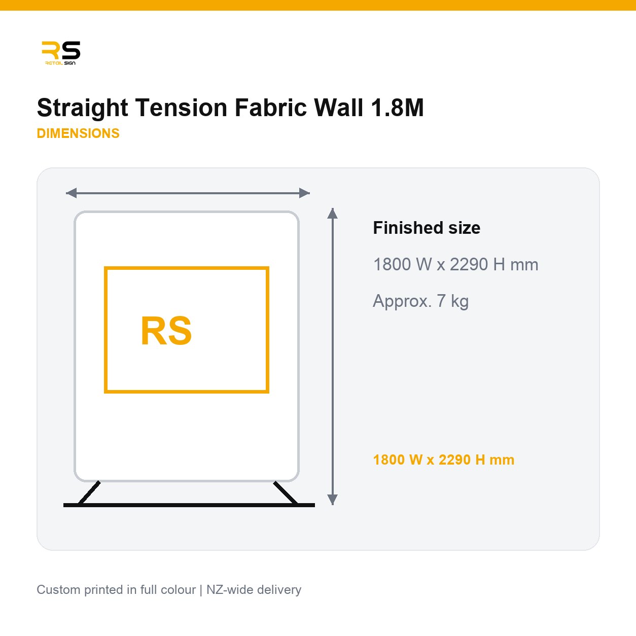 Straight tension fabric wall dimensions 1800 x 2290mm