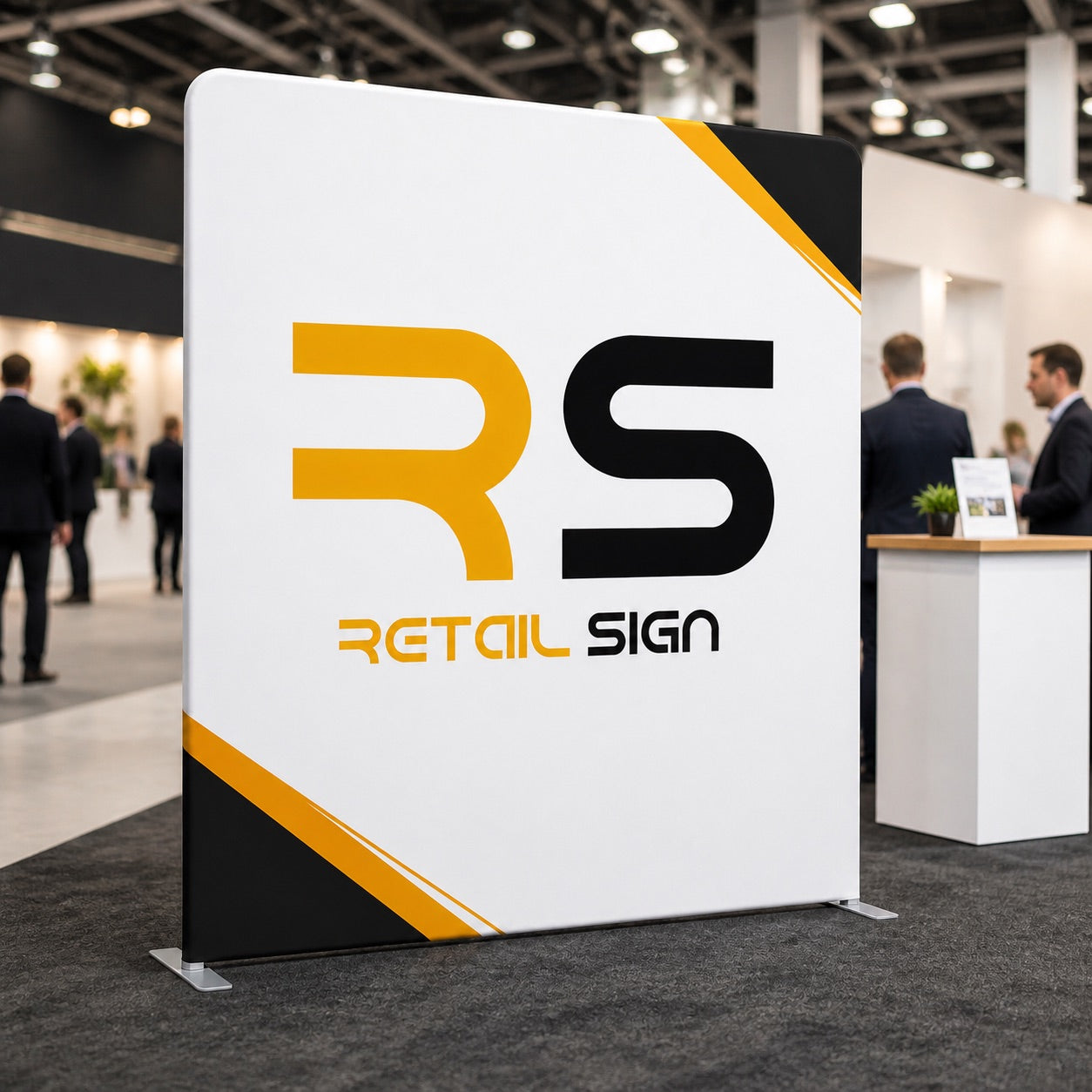 Straight tension fabric wall in an exhibition space